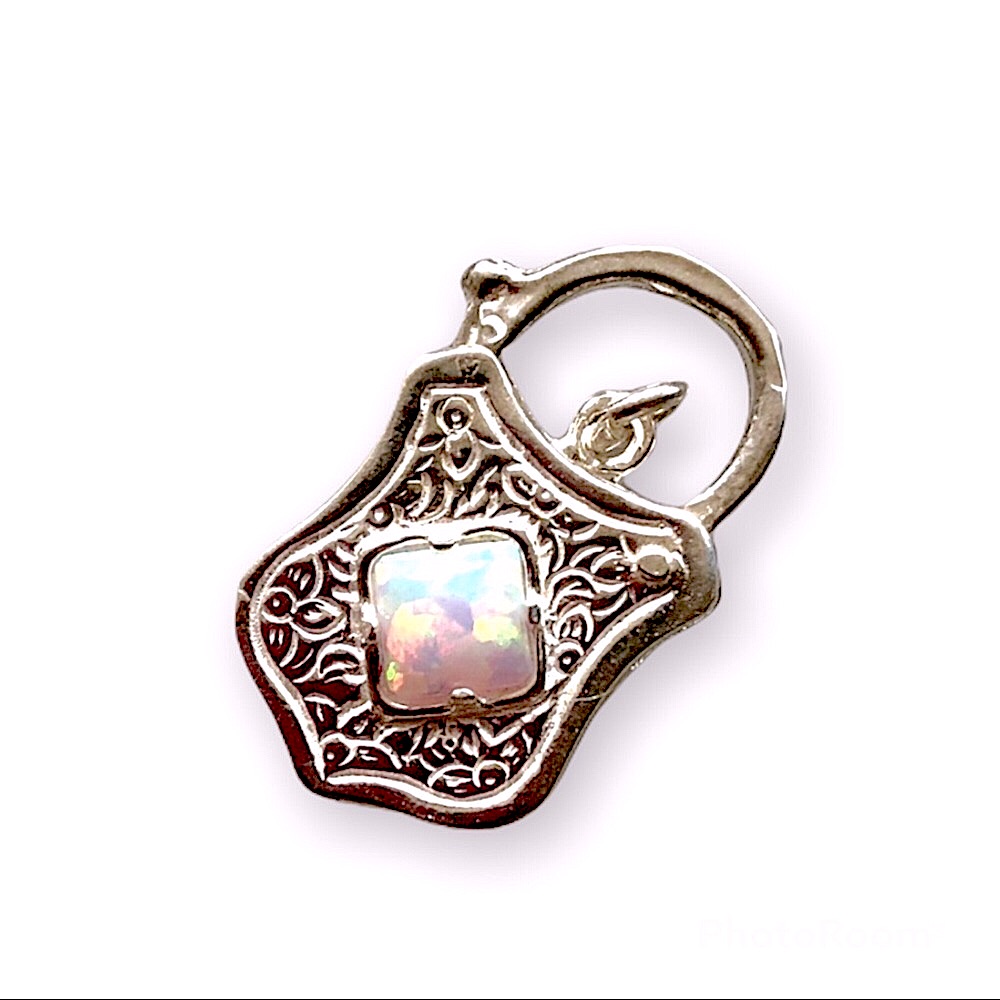 Opal Sterling Silver Padlock Jewelry Charm 162$
